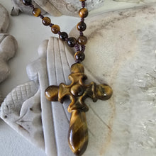 Load image into Gallery viewer, Tiger&#39;s Eye Cross Necklace
