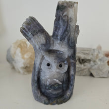 Load image into Gallery viewer, Moss Agate Owl in Tree Stump
