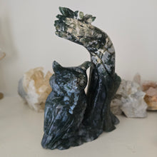 Load image into Gallery viewer, Moss Agate Owl Tree Branch with Butterfly
