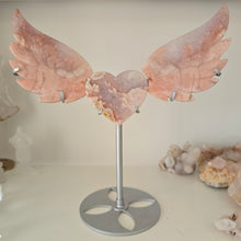 Load image into Gallery viewer, Pink Amethyst X Flower Agate Heart Wings
