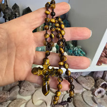 Load image into Gallery viewer, Tiger&#39;s Eye Cross Necklace
