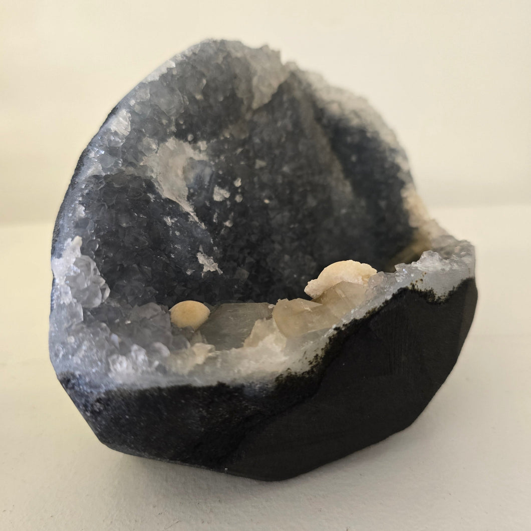 Blue Chalcedony with Mordenite and Calcite