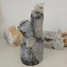 Load image into Gallery viewer, Moss Agate Owl in Tree Stump
