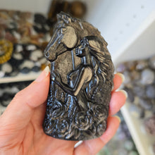 Load image into Gallery viewer, Silver Sheen Obsidian Lady with Horse
