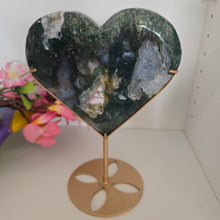 Load image into Gallery viewer, Moss Agate Heart with Stand
