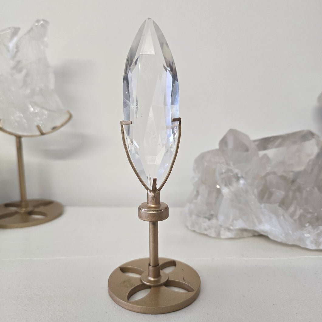 Faceted Clear Quartz with Spinning Stand