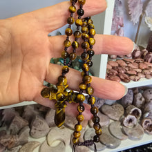 Load image into Gallery viewer, Tiger&#39;s Eye Cross Necklace
