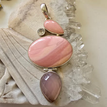 Load image into Gallery viewer, Rose Quartz, Clear Quartz, and Pink Opal Sterling Silver Pendant
