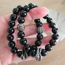 Load image into Gallery viewer, Black Agate Bracelet with Snake and Bead
