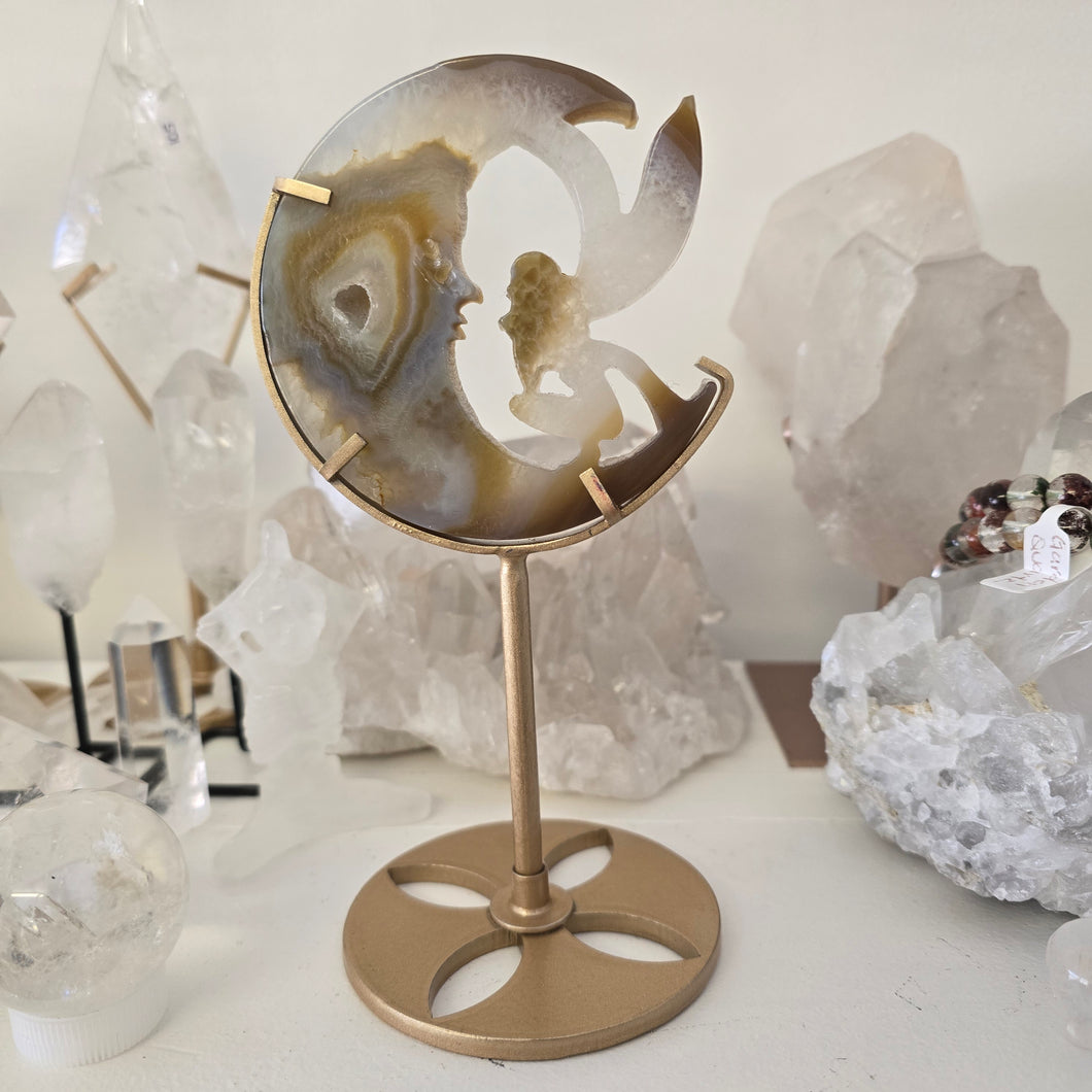 Druzy Agate Crescent Moon Fairy on Stand - small
