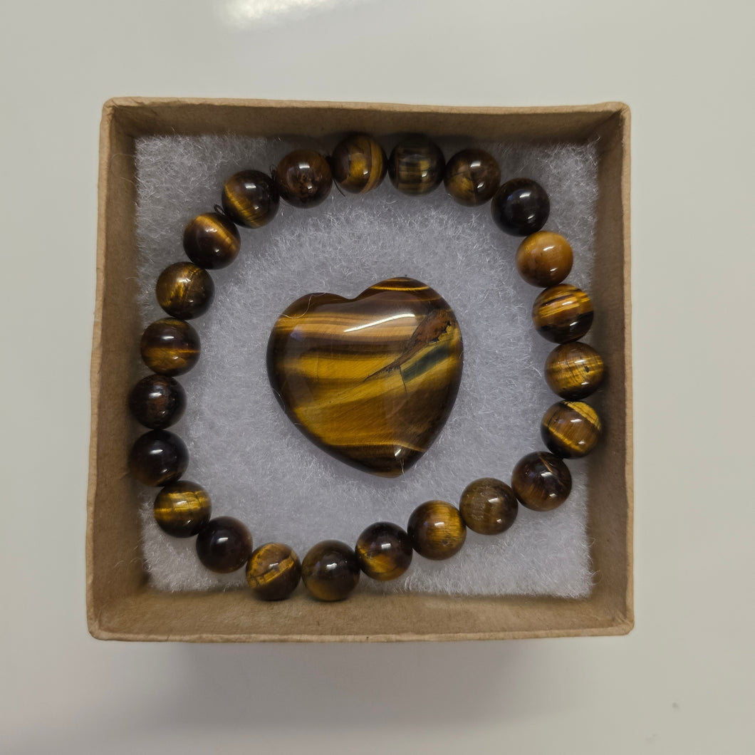 Tiger's Eye Bracelet and Heart Boxset
