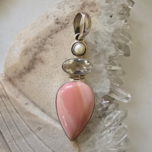 Load image into Gallery viewer, Pearl, Clear Quartz, and Pink Opal Sterling Silver Pendant
