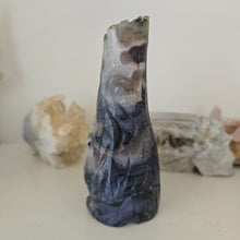 Load image into Gallery viewer, Moss Agate Owl in Tree Stump
