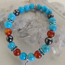 Load image into Gallery viewer, Turquoise wirh Carnelian and Hematite Bracelet
