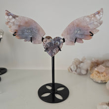 Load image into Gallery viewer, Black Flower Agate Heart Wings
