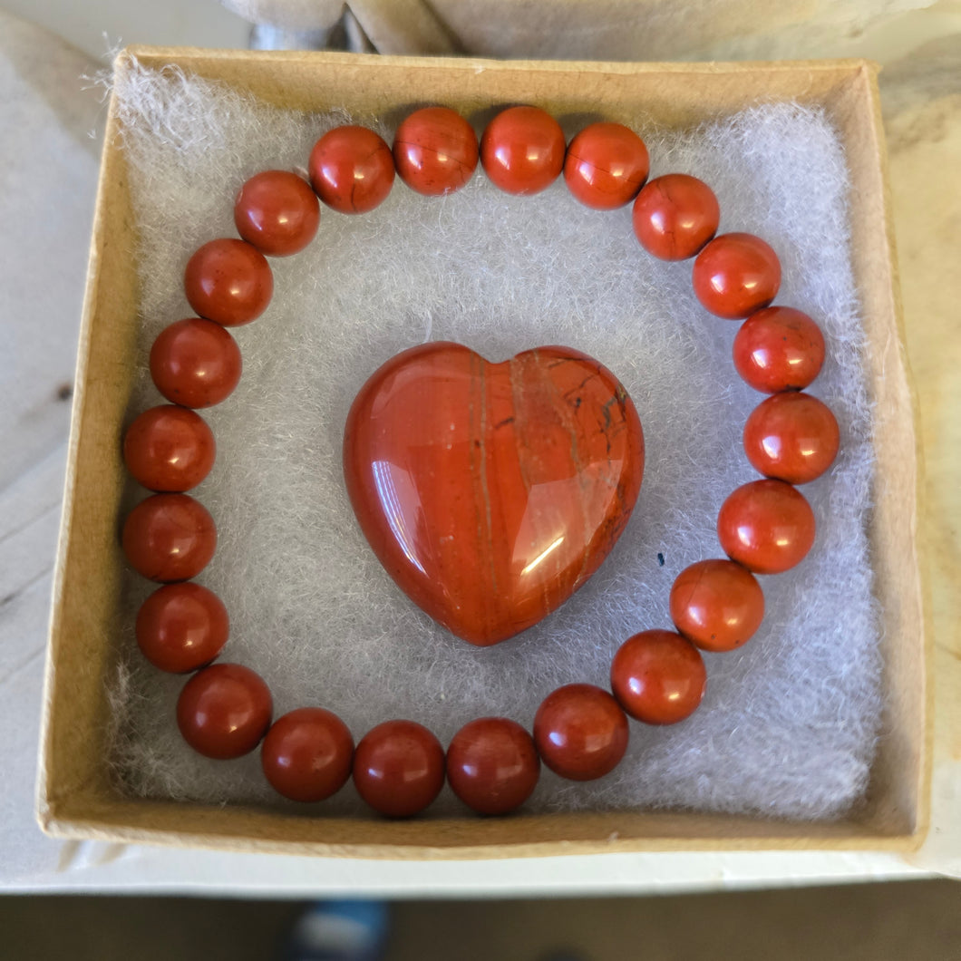 Red Jasper Heart and Bracelet Boxed Set