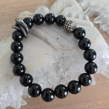 Load image into Gallery viewer, Black Agate Bracelet with Snake and Bead
