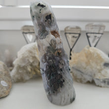 Load image into Gallery viewer, Moss Agate Owl in Tree Stump
