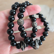 Load image into Gallery viewer, Black Agate Bracelet with Snake and Bead
