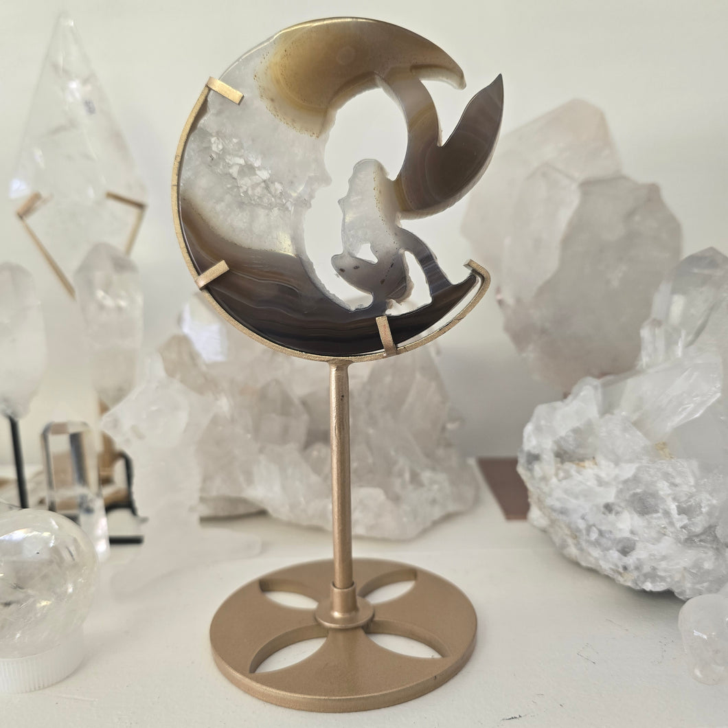 Druzy Agate Crescent Moon Fairy on Stand - small