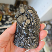 Load image into Gallery viewer, Silver Sheen Obsidian Lady with Horse
