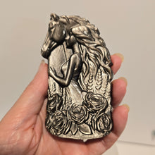 Load image into Gallery viewer, Silver Sheen Obsidian Lady with Horse

