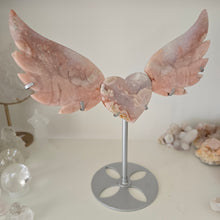 Load image into Gallery viewer, Pink Amethyst X Flower Agate Heart Wings
