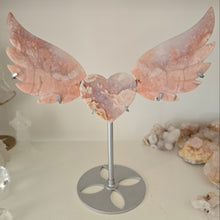Load image into Gallery viewer, Pink Amethyst X Flower Agate Heart Wings
