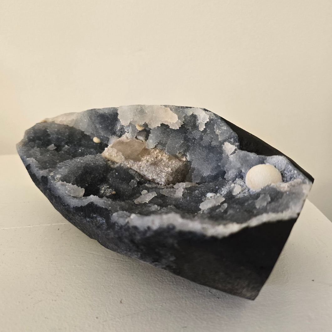 Blue Chalcedony with Mordenite and Calcite - Sugar Druze