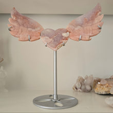 Load image into Gallery viewer, Pink Amethyst X Flower Agate Heart Wings
