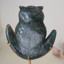 Load image into Gallery viewer, Moss Agate Owl on Moon
