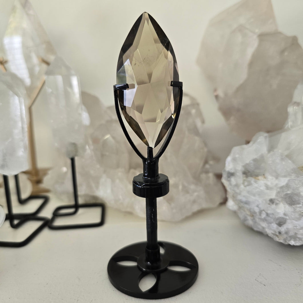 Smoky Quartz Faceted Diamond with Spinning Stand