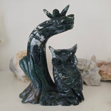 Load image into Gallery viewer, Moss Agate Owl Tree Branch with Butterfly

