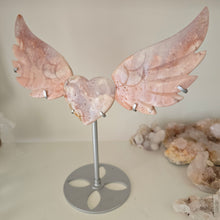 Load image into Gallery viewer, Pink Amethyst X Flower Agate Heart Wings
