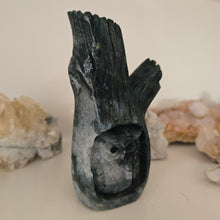 Load image into Gallery viewer, Moss Agate Owl in Tree Stump

