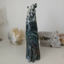 Load image into Gallery viewer, Moss Agate Owl Tree Branch with Butterfly

