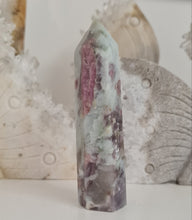 Load image into Gallery viewer, Pink Tourmaline and Lepidolite in Quartz Obelisk
