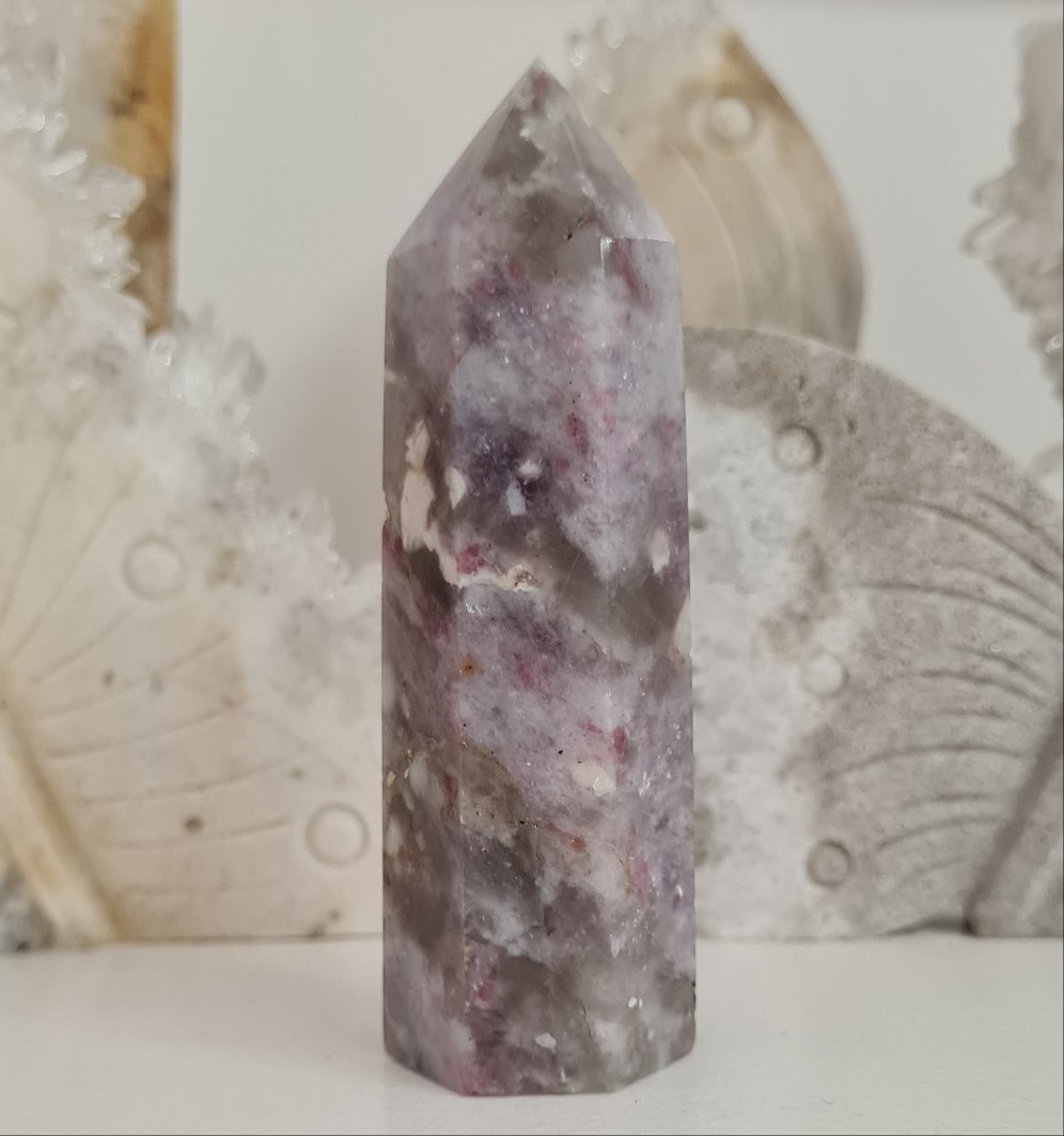 Pink Tourmaline and Lepidolite in Quartz Obelisk