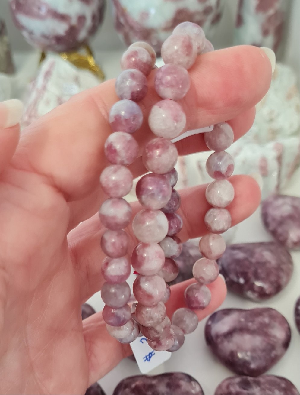 Pink Tourmaline and Lepidolite Beaded Bracelet