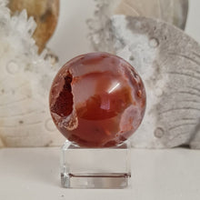 Load image into Gallery viewer, Carnelian Flower Agate Sphere with Druzy
