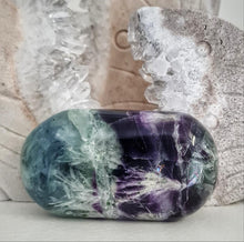 Load image into Gallery viewer, Feather Fluorite Palmstone with Rainbows
