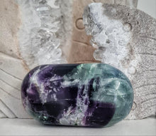 Load image into Gallery viewer, Feather Fluorite Palmstone with Rainbows
