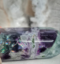 Load image into Gallery viewer, Feather Fluorite Palmstone with Rainbows
