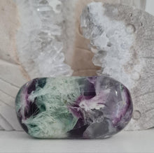 Load image into Gallery viewer, Feather Fluorite Palmstone with Rainbows
