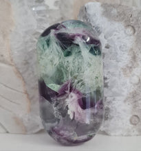 Load image into Gallery viewer, Feather Fluorite Palmstone with Rainbows
