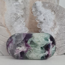 Load image into Gallery viewer, Feather Fluorite Palmstone with Rainbows
