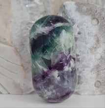 Load image into Gallery viewer, Feather Fluorite Palmstone with Rainbows
