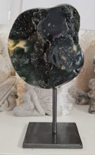 Load image into Gallery viewer, Black Galaxy Amethyst with Stalactite Eye on Stand
