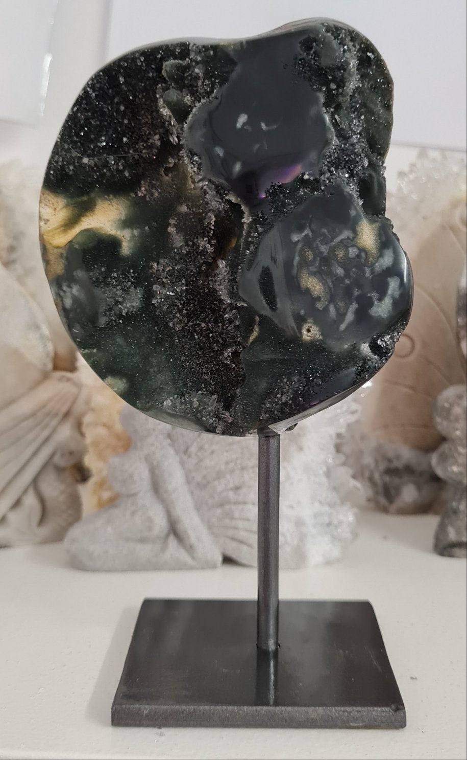 Black Galaxy Amethyst with Stalactite Eye on Stand