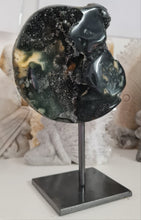 Load image into Gallery viewer, Black Galaxy Amethyst with Stalactite Eye on Stand
